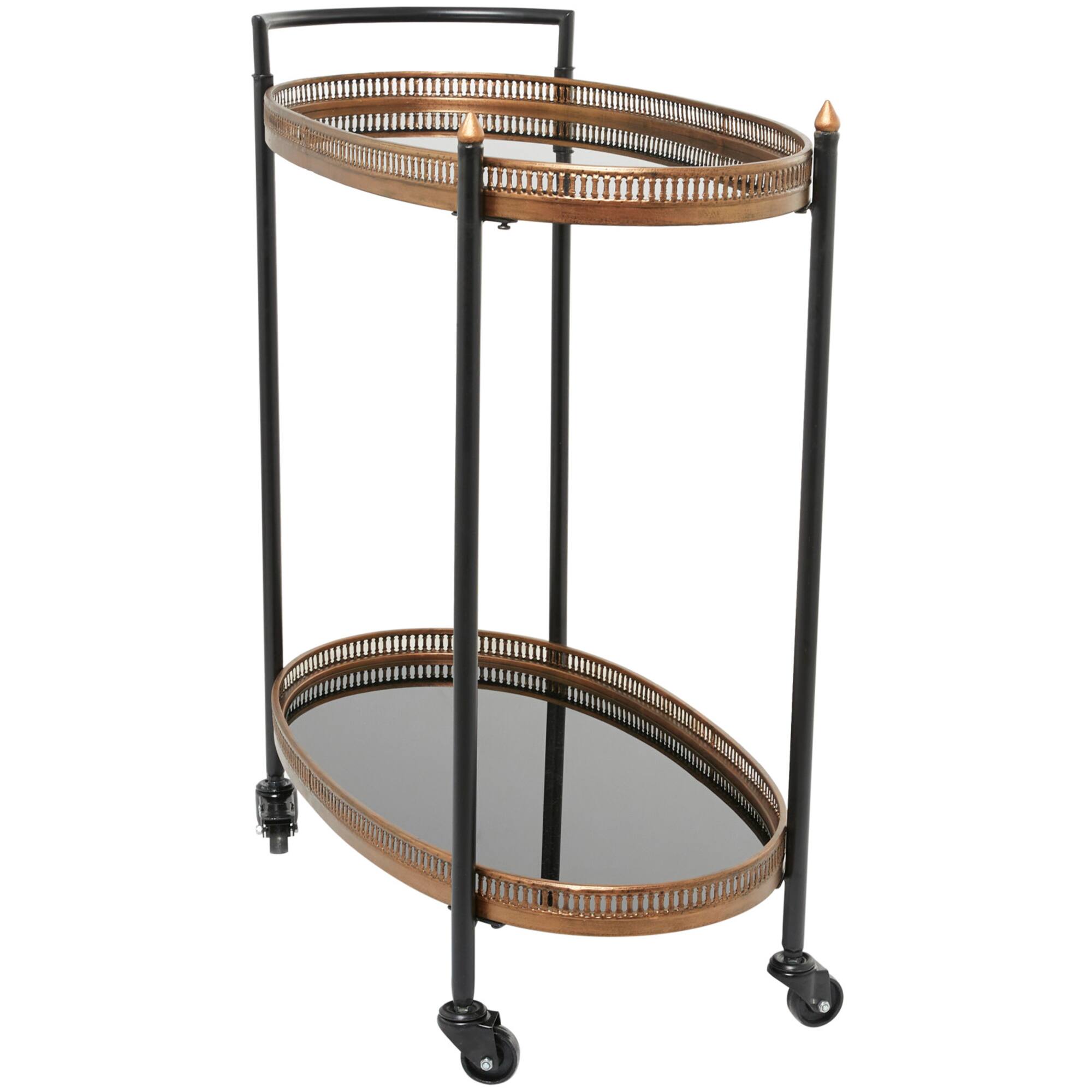 Brass Metal Rolling 2 Mirrored Shelves Bar Cart with Handle 30" x 16" x 34"